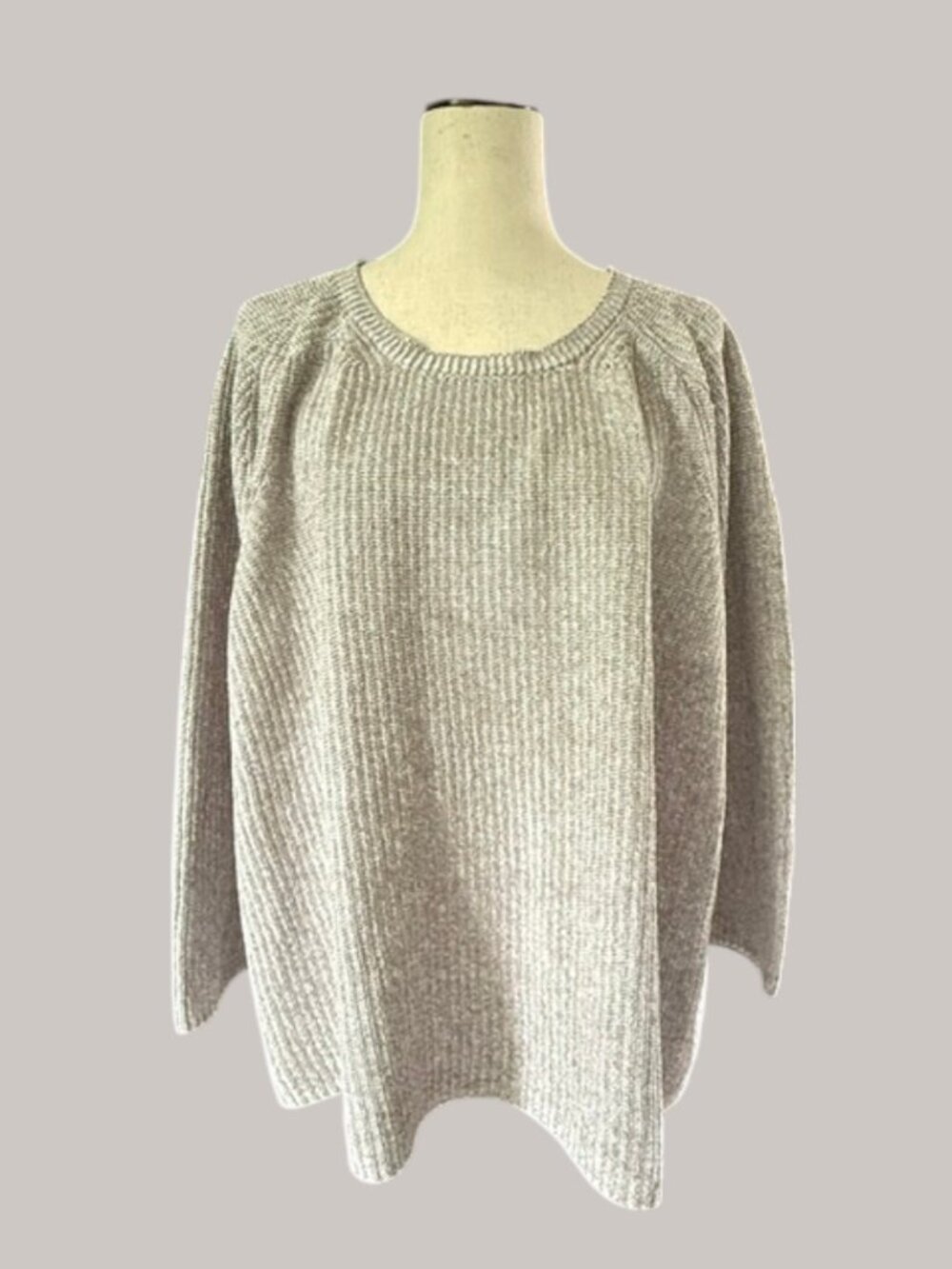 Eileen Fisher Light Barely Organic Cotton Tencel Crew Neck Ribbed Sweater Large